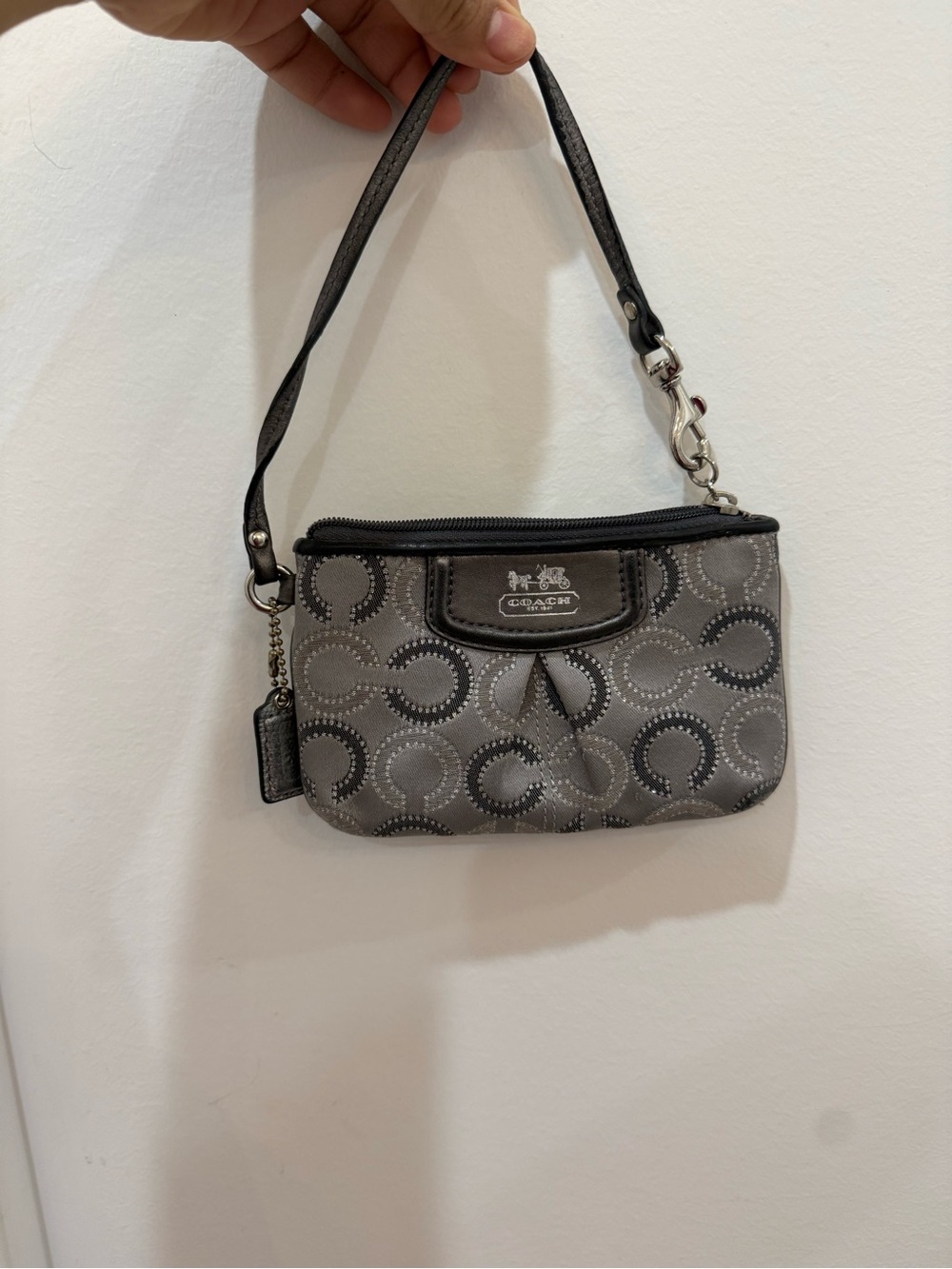 Coach Gray Signature Wristlet with Circular Pattern